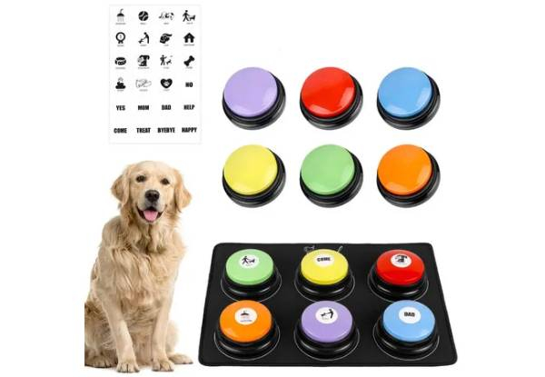 Six-Piece Recordable Dog Talking Button Set Incl. Anti-Slip Mat & 24 Scene Stickers