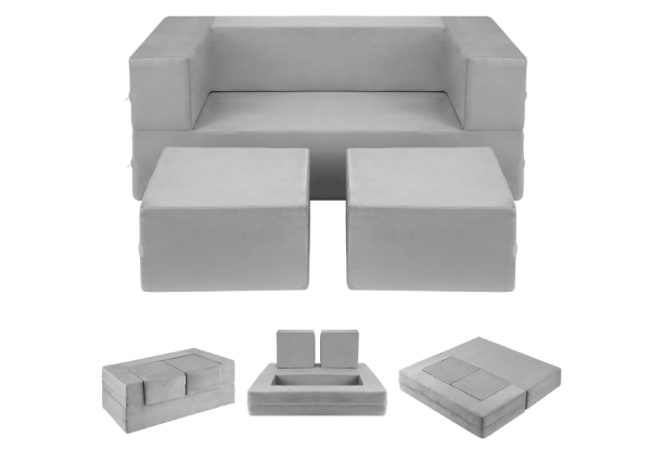 Three-Piece Grey Convertible & Modular Kid's Sofa Set