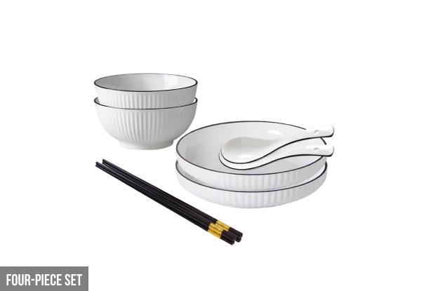 Four-Piece Japanese Style Ceramic Dinnerware Set - Options for up to Eight-Piece Set