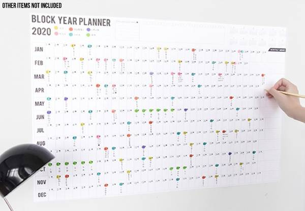 2020 Wall Year Planner incl. Colourful Mark Stickers - Option for Two with Free Delivery