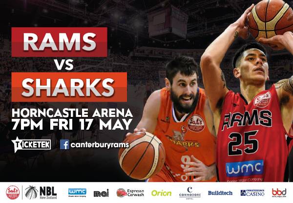 Last Chance Bronze Ticket to Canterbury Rams vs Southland Sharks at Horncastle Arena, Christchurch, Friday 17th May - Options for Silver, Gold, Platinum, Baseline, Courtside, Child, & Concession tickets ( Booking & Service Fees Apply)
