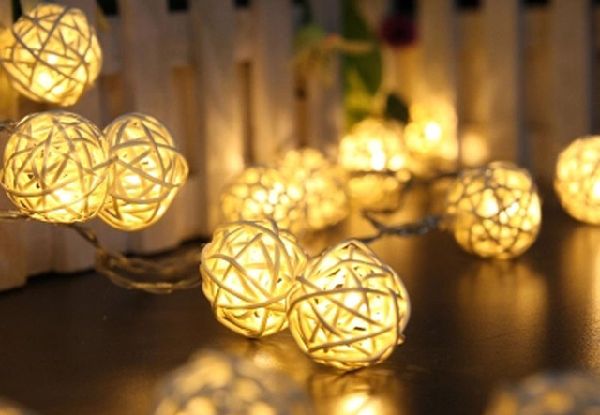 20 LED Rattan Ball String Fairy Lights - Three Colours Available