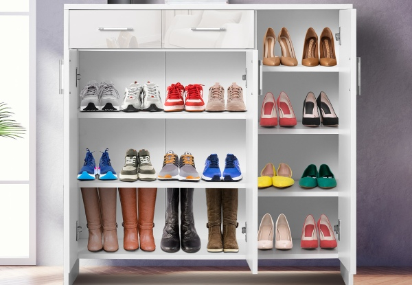 Wooden Shoe Storage Cabinet Rack with RGB Light Doors - Two Colours Available