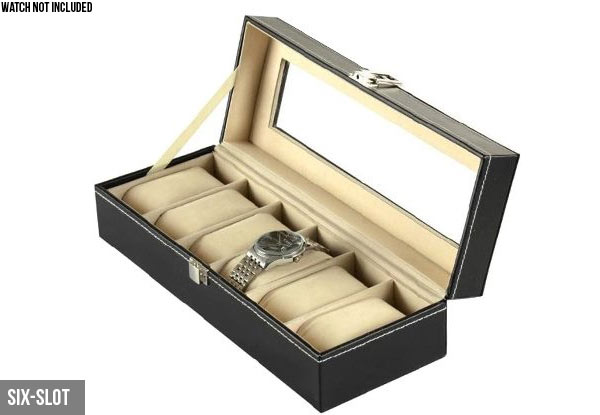 Six-Slot Leather-Look Watch Display Box - Option for Ten-Slot