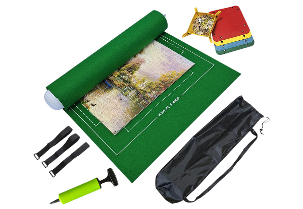 Jigsaw Puzzle Roll-Up Mat with Four Sorting Trays & Travel Storage Bag - Available in Three Colours