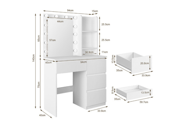 Maxkon Four-Drawer Dressing Table with 12 LED