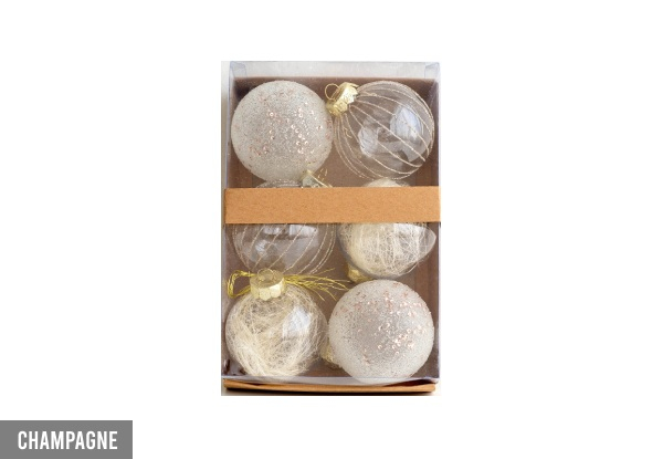 Six-Pack 8cm Christmas Transparent Ball Decoration - Five Colours Available