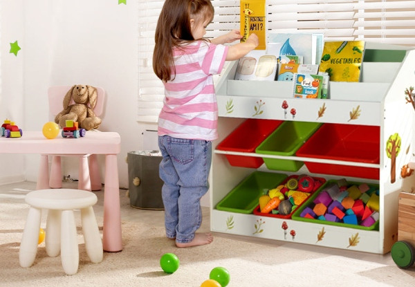 Kids Bookshelf with Six Storage Boxes