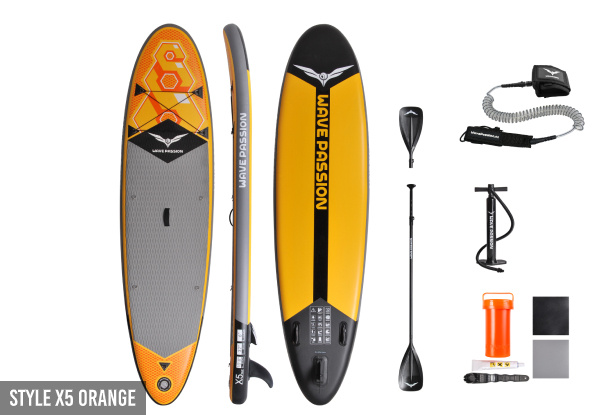 Inflatable SUP Range incl. 9ft Leash, Paddle, High-Pressure Hand Pump, Carry Bag, Fins & Repair Kit - Three Options Available