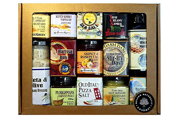 Nelson Naturally Mega Box “Treat Set” of Gourmet Condiments, Spices, Salts, Sauces and Marinades
