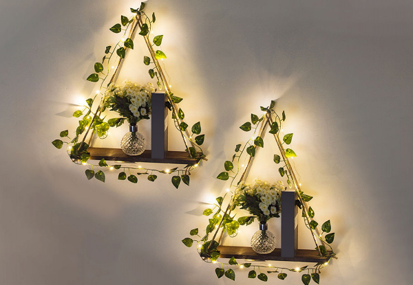 Two-Piece LED Artificial Ivy Wall Hanging Shelf Set - Option for Two Sets