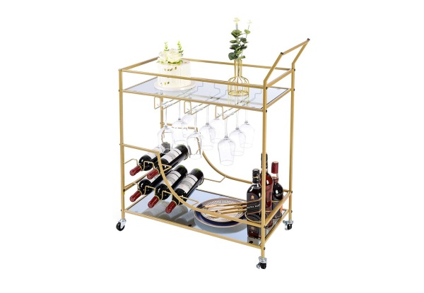 Wheeled Drinks Trolley with Wine Rack & Holder - Two Colours Available