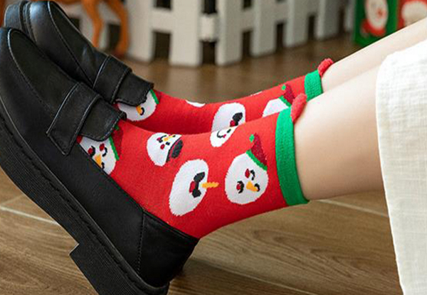 Five Pair Women's Christmas Socks - Available in Three Styles & Option for 10 Pairs