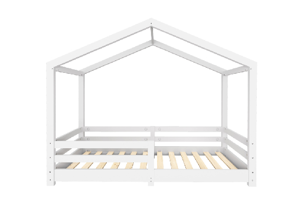 Kids House-Shaped Single Bed Frame with Guard Rail