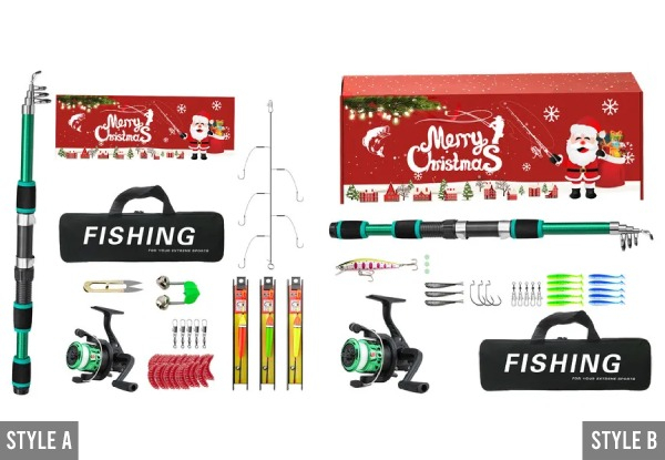 Christmas Fishing Rod and Reel Combo Kit - Available in Four Colours & Two Styles