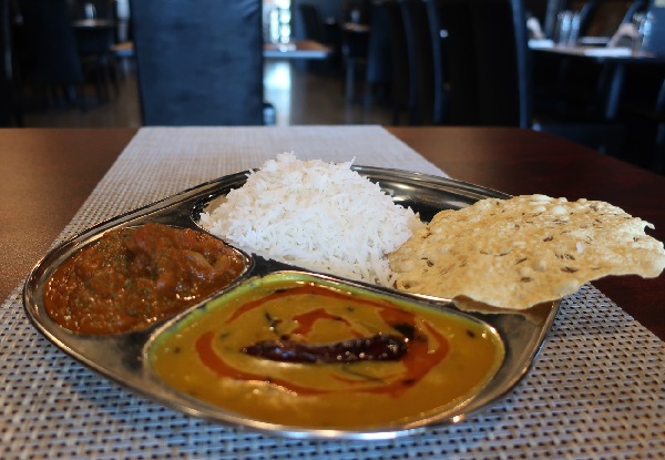 South Indian Thali Curry Meal with Two Curries for One Person incl. Rice & Papadum - Option for Two People Available