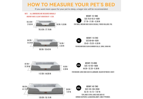 Orthopedic Memory Foam Dog Bed with Bolster Sides - Available in Four Sizes