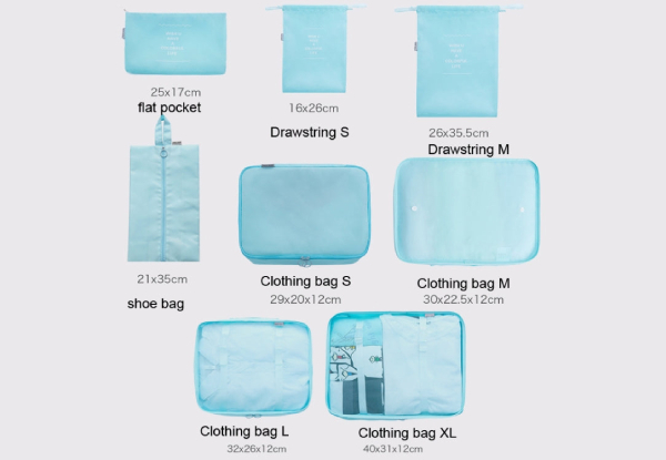 Eight-Piece Blue Cosmetic & Travel Storage Bag Set