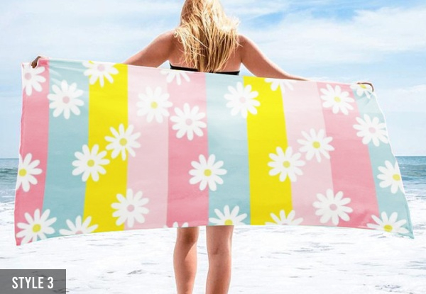 Absorbent Microfibre Beach Towel - Available in Four Styles & Options for Two-Pack