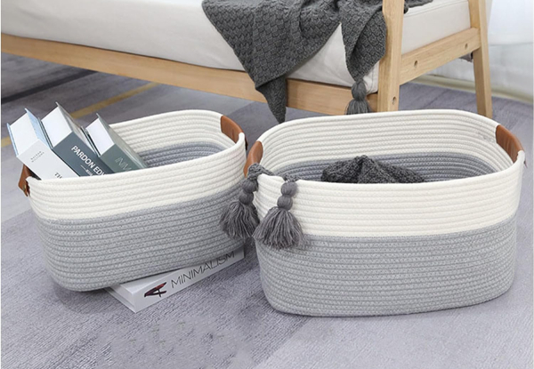 Woven Rope Basket with Handle - Two Colours Available