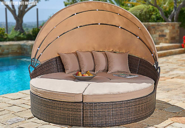 Suncrown Outdoor Furniture Wicker Daybed with Retractable Canopy