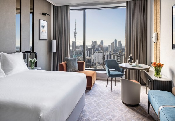 Luxury Five-Star Auckland Stay for Two in a Deluxe Room at Cordis Auckland incl. Cooked Breakfast, $50 Credit, 2 Drinks, Pool, Spa & Fitness Centre, Parking & Late Checkout - Options to Stay in the Pinnacle Tower & Up to 3 Nights with $150 Credit