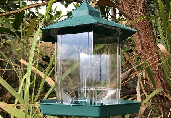 Green Hanging Bird Feeder with Roof Tile Detail