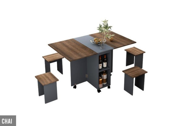 Luxsuite Foldable Dining Table Set with Four Chairs - Two Colours Available