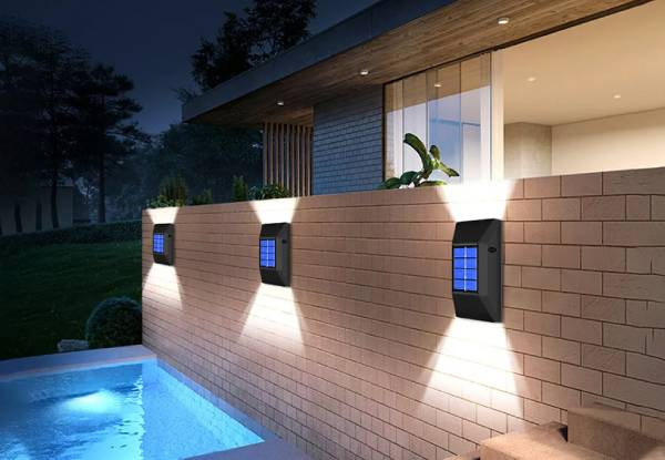 Two-Piece Garden Solar Powered LED Wall Lamps - Two Light Colours Available