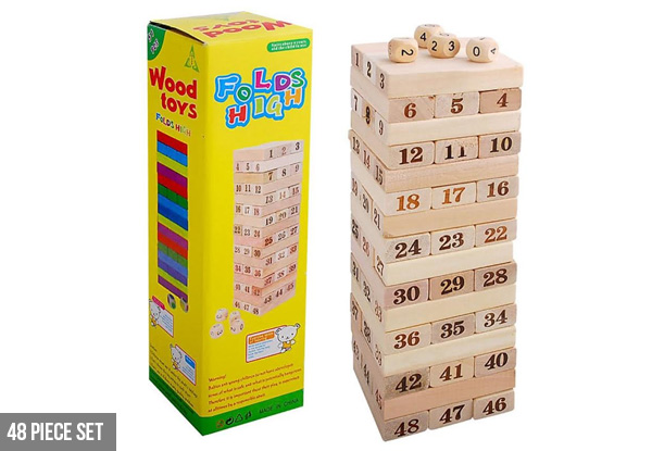 48-Piece Wooden Building Block Tower Game - Option for 54-Piece Wooden Building Block Tower Game