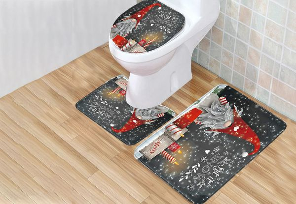 Three-Piece Christmas Bathroom Toilet Mat Set - Four Styles Available