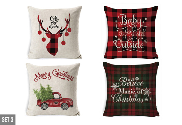 Four-Pack of Christmas Printed Pillowcases Cushion Covers - Option for Eight Pack