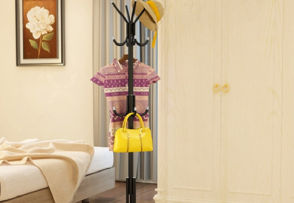 Modern Metal 12-Hook Hat & Coat Stand - Two Colours Available & Option for Two