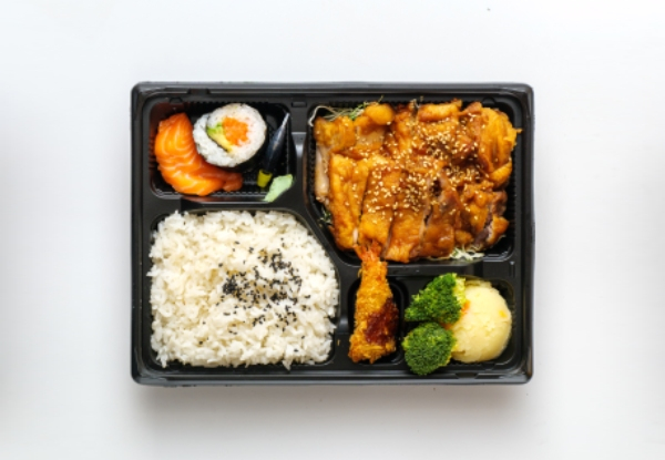 Authentic Japanese Lunch Donburi & Soft Drink - Option for Dinner Family Pack incl. Two Bento Boxes with Sides & Miso Soup