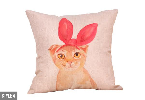 Cat Printed Linen Cushion Cover - Four Styles Available