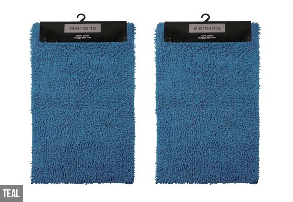 Two-Pack Elements 100% Cotton Shaggy Bathmats - Nine Colours Available