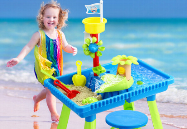 Kids Two-Compartment Sandpit Playset with Chair