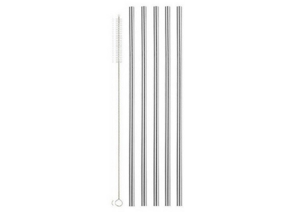 Five-Pack of Metal Drinking Straws - Two Sizes Available