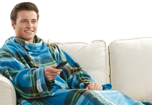 Blue Plaid Snuggie Fleece Blanket