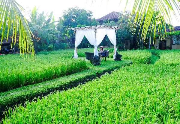Per-Person, Twin-Share Five-Night Luxury Ubud, Bali Stay at Bebek Tepi Sawah Villas & Spa incl. International Airfares, Romantic Dinner, 60-Minute Balinese Massage, Transfer from Airport & City Shuttle - Option for Seven Nights Available