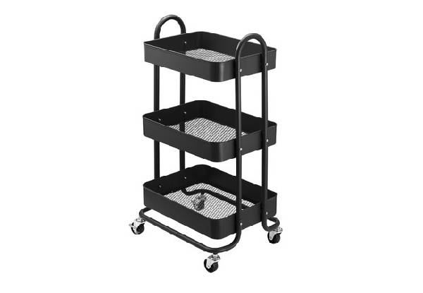 Three-Tier Lockable Metal Utility Rolling Cart - Three Colours Available