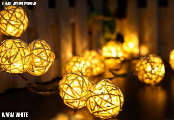 Two Strings of 20 LED Rattan Ball Fairy Lights with Free Delivery - Two Colours Available