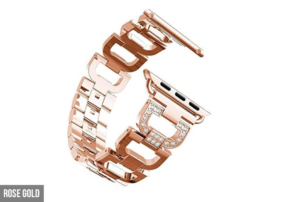 Rhinestone Zinc Alloy Studded Link Band Compatible with Apple Watch - Four Colours & Two Sizes Available