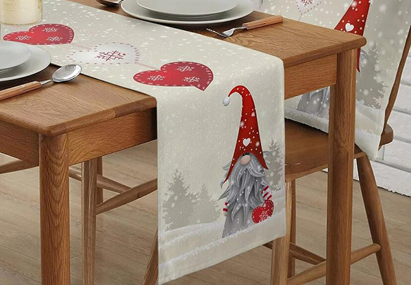 Christmas Snowflake Gnome Linen Table Runner - Two Sizes Available