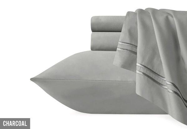 Renee Taylor Strada Embroidered 1000TC Egyptian Cotton Sheet Set - Available in Seven Colours, Four Sizes & Option for Extra European Pillowcase