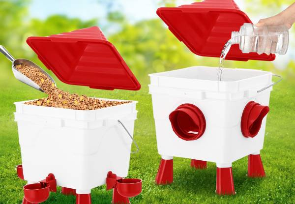 Two-Piece Automatic Chicken 8kg Feeder 8L Waterer Set