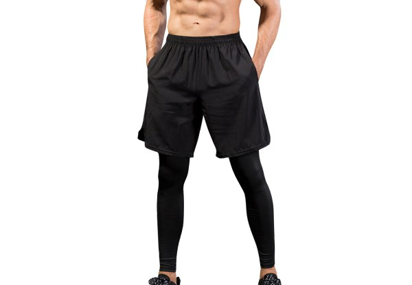 Men Two-Piece Compression Sports Running Fitness Pants & Leggings Quick Dry - Five Sizes Available