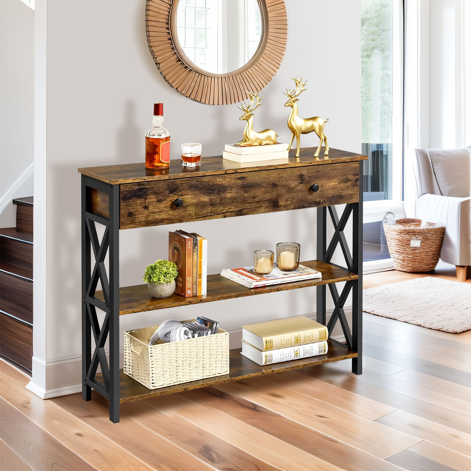 Industrial Console Table with Drawer