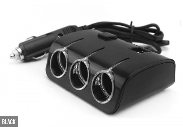 Three-in-One Car Charger Socket with Two USB Ports - Two Colours Available with Free Delivery