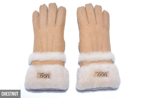 Auzland Women's 'Cora' Leather Suede Double Cuff UGG Gloves - Three Sizes & Two Colours Available